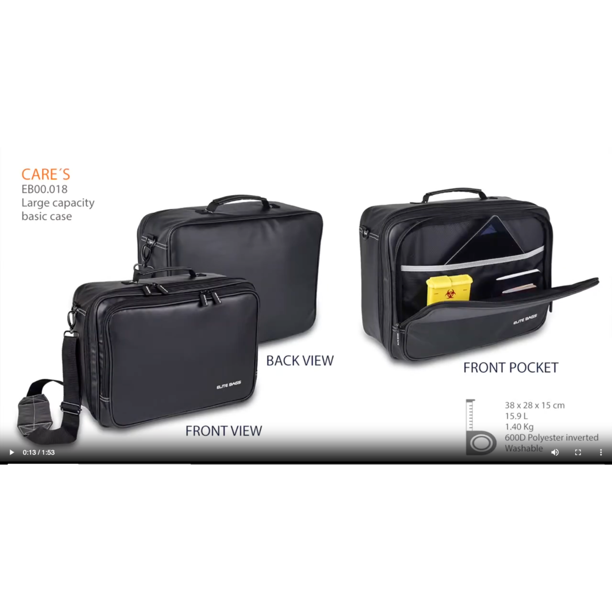 Charger la vidéo : Mallette médicale CARE Noire - Elite Bags