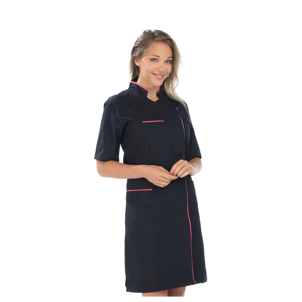 Aline - Blouse longue - Manches courtes - Femme - 100 cm My Podologie  Sergé-Noir-Fuschia-T6-XXXL