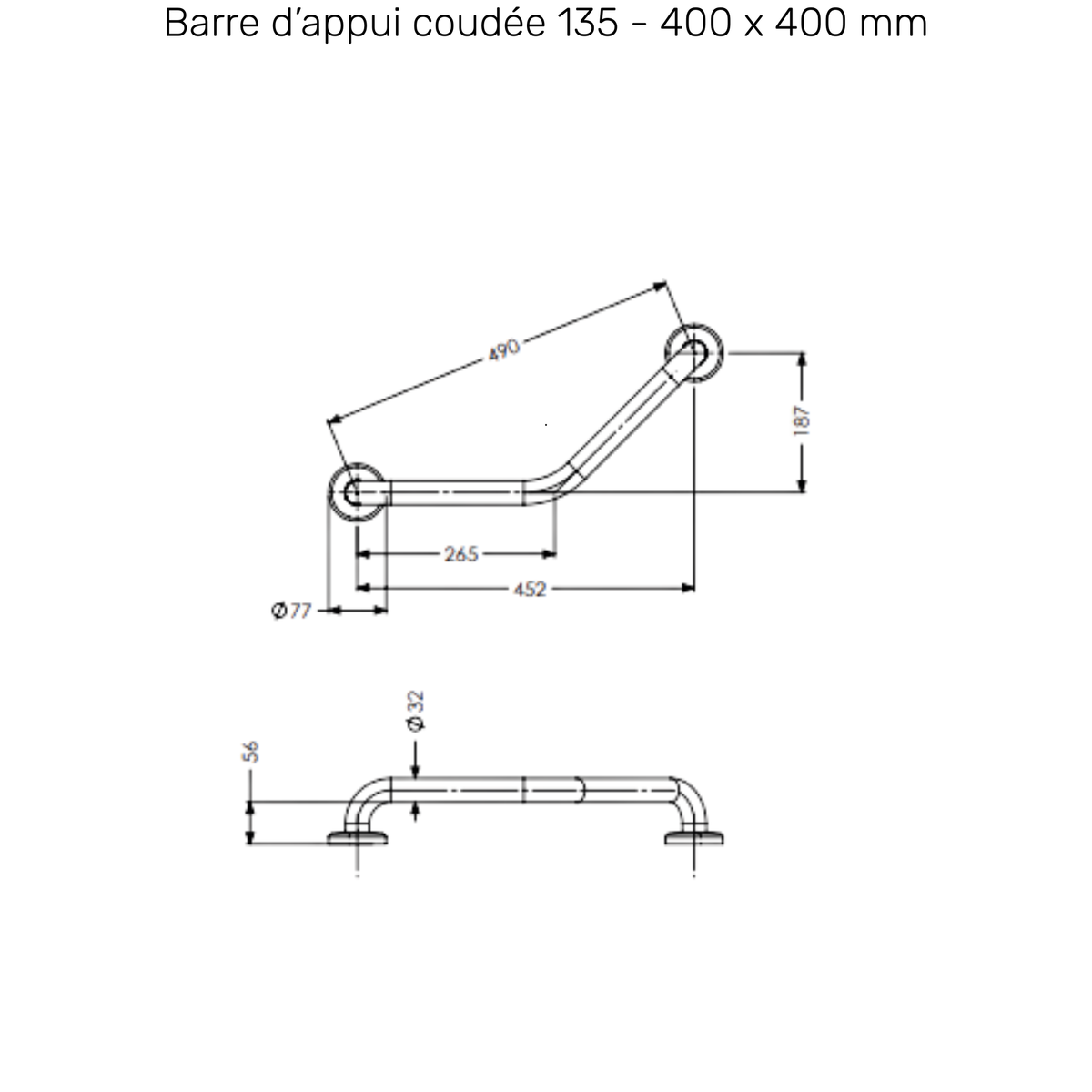 Barre d'Appui Inox Coudée 135° - 2 dimensions - AKW