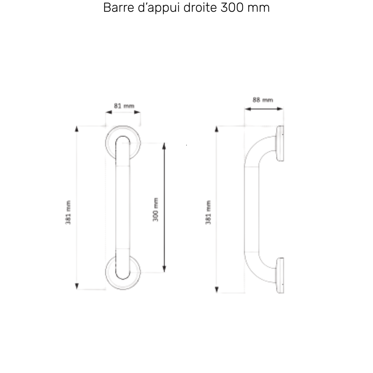 Barre d'Appui Inox Droite - 3 dimensions - AKW