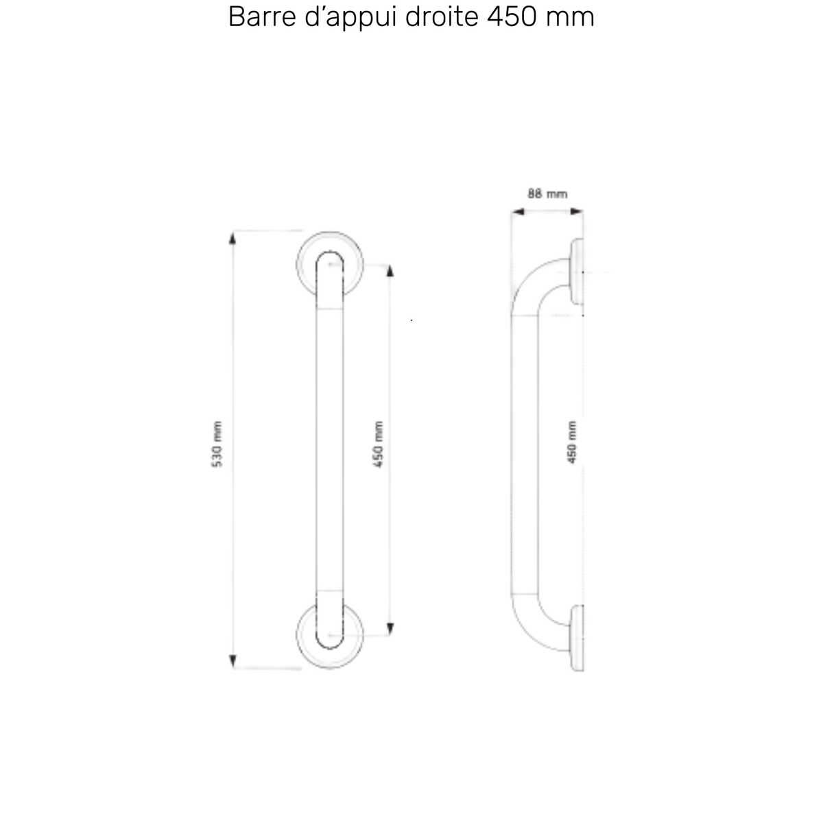 Barre d'Appui Inox Droite - 3 dimensions - AKW