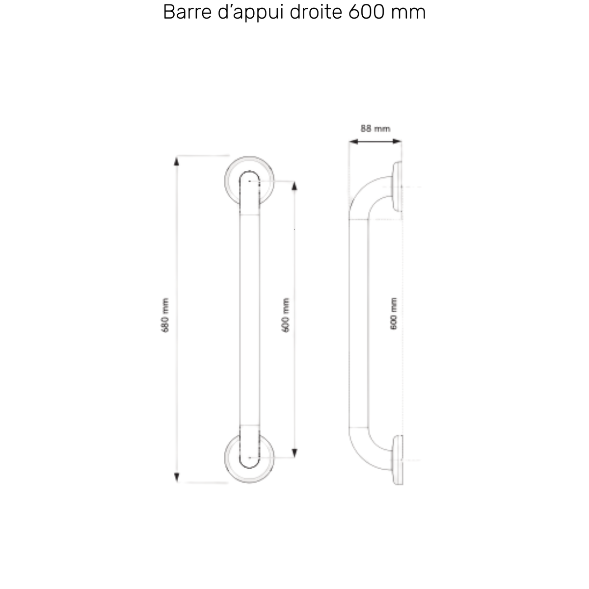 Barre d'Appui Inox Droite - 3 dimensions - AKW