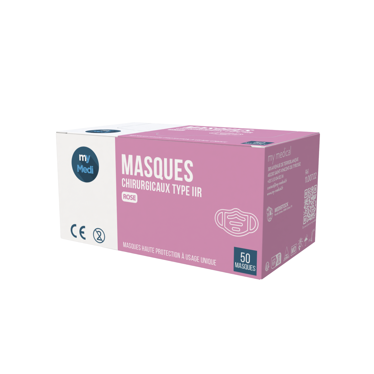 Masque chirurgical - 3 plis de type IIR - Norme EN14683 - Certification CE - Boîte de 50 masques - 3 coloris - My Médical - My Médical