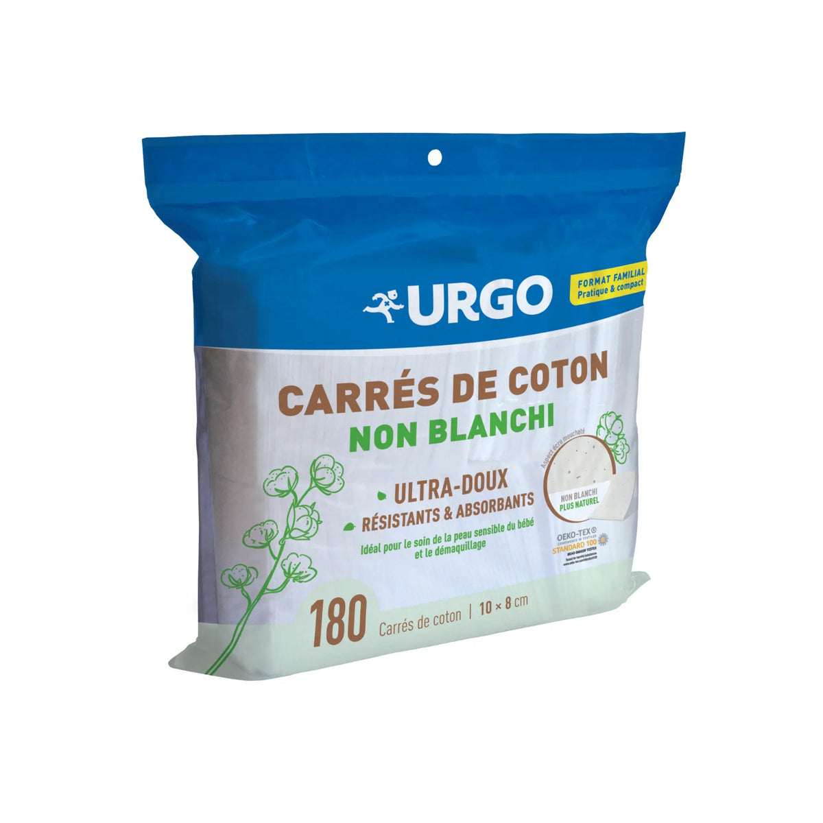 Carrés de coton non blanchi - sachet de 180 - 10x8 cm - Urgo Urgo