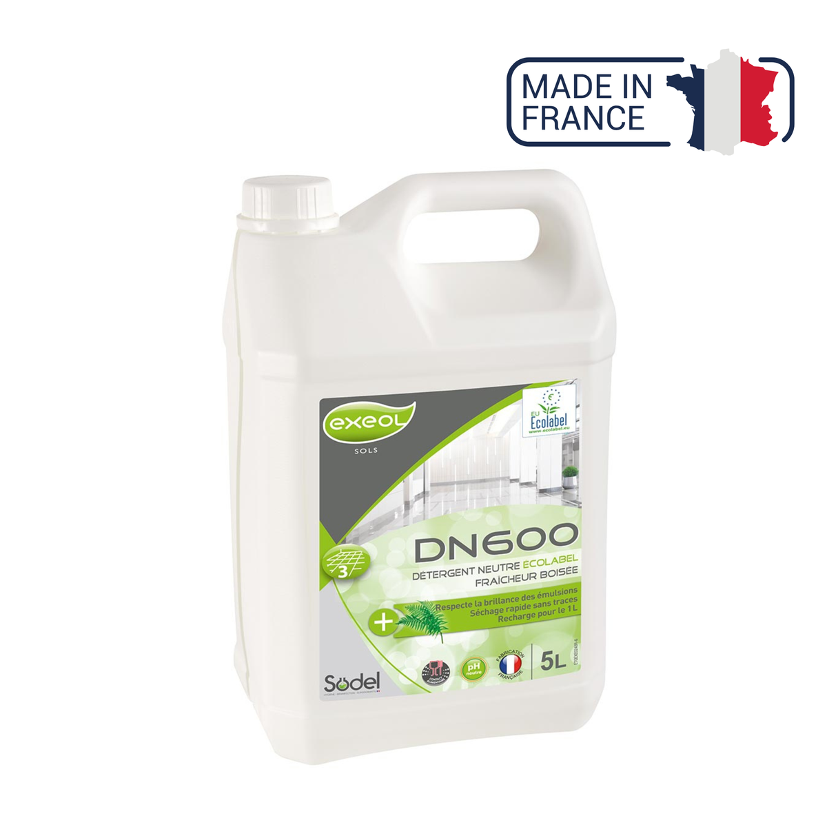 DN600 - Détergent neutre Ecolabel parfum fraîcheur boisée - Sodel Exeol 