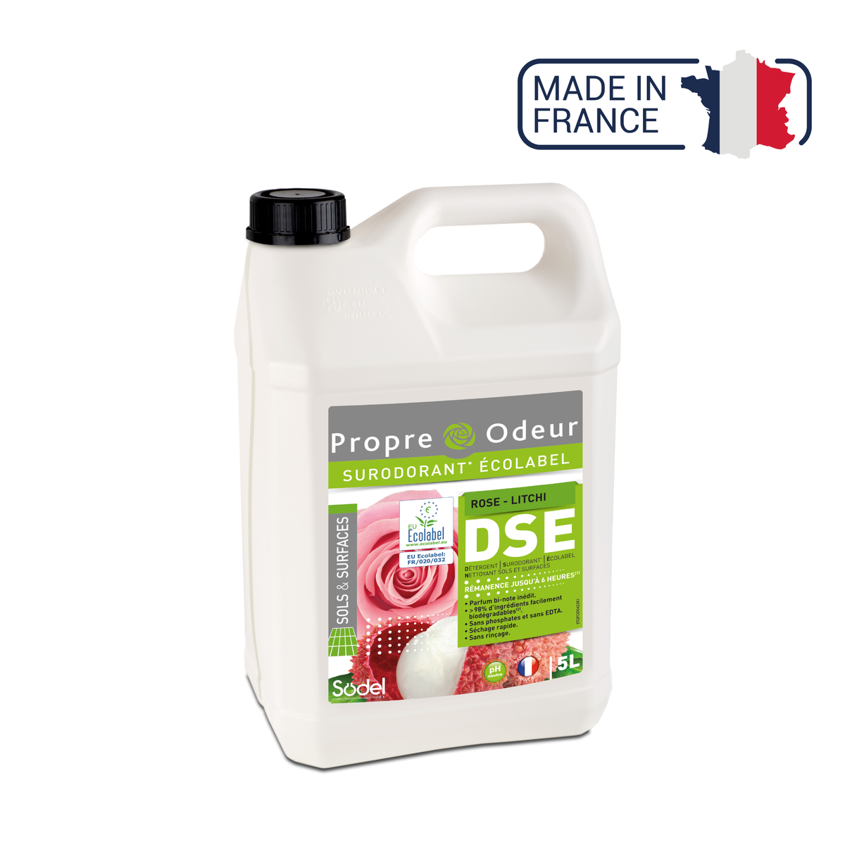 DSE - Détergent Surodorant Ecolabel - 3 parfums - 1L ou 5L - Sodel Exeol 