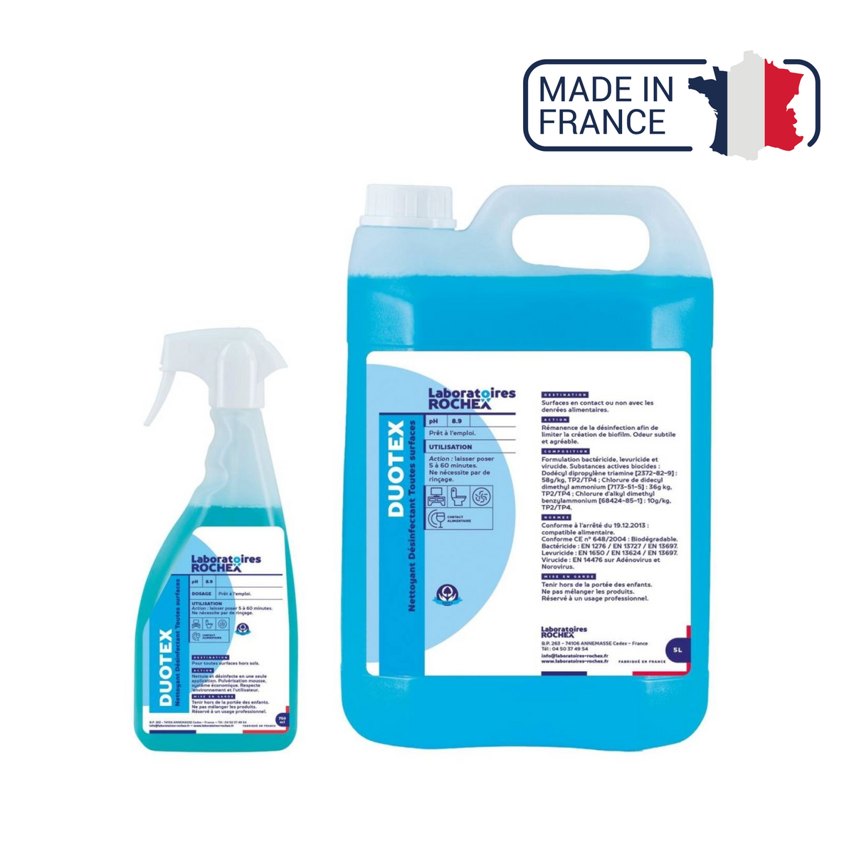 Duotex - Détergent désinfectant sans aldéhyde - 2 contenances - My Médical