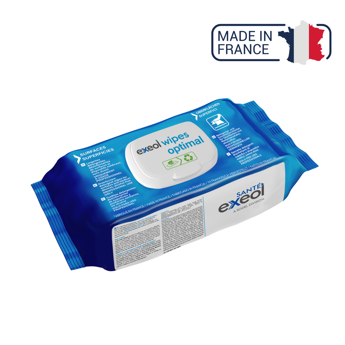 Exeol wipes optimal - 100 Lingettes détergentes / désinfectantes - Sodel sodel 