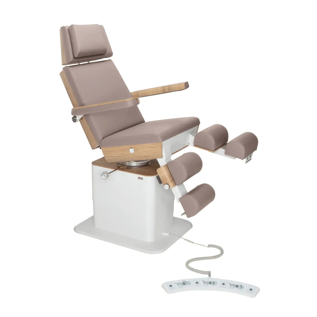 Fauteuil de pédicurie - MOON - Relevage électrique - Filaire - Ruck My Podologie  Taupe-3-moteurs-2-Chêne
