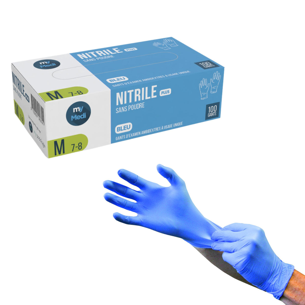 Gants d'examen - Nitrile - Sans poudre - Ambidextres - Boite de 100 - My Médical