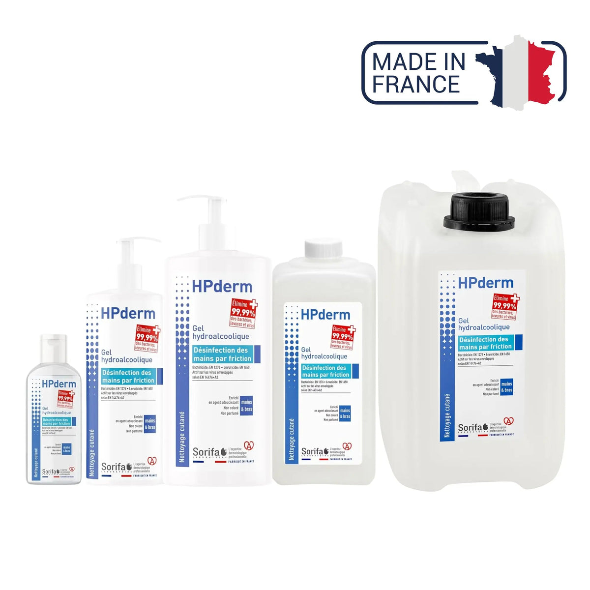 HPderm - Gel hydroalcoolique - Désinfection par friction - plusieurs contenances Laboratoire Sorifa 