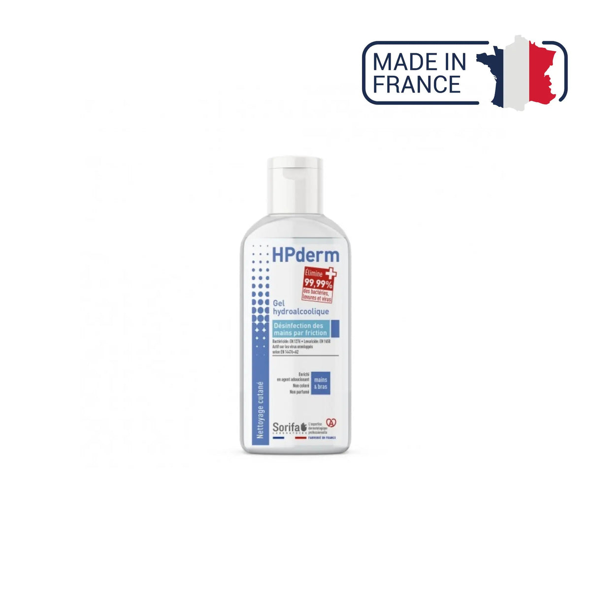 HPderm - Gel hydroalcoolique - Désinfection par friction - plusieurs contenances Laboratoire Sorifa  Flacon 100 ml