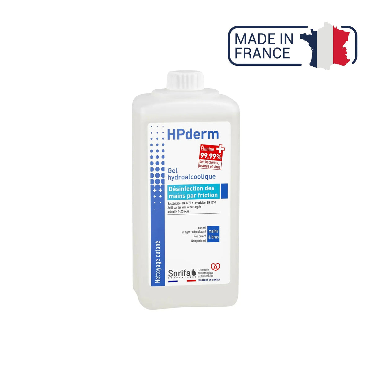 HPderm - Gel hydroalcoolique - Désinfection par friction - plusieurs contenances Laboratoire Sorifa  Flacon 1 L