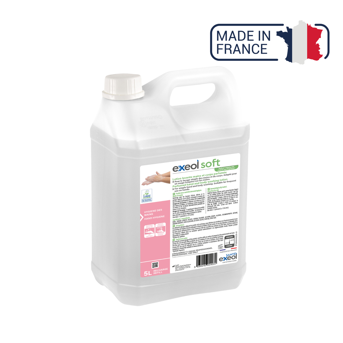 Lotion lavante mains et corps parfumée - Exeol Soft - Sodel Exeol 