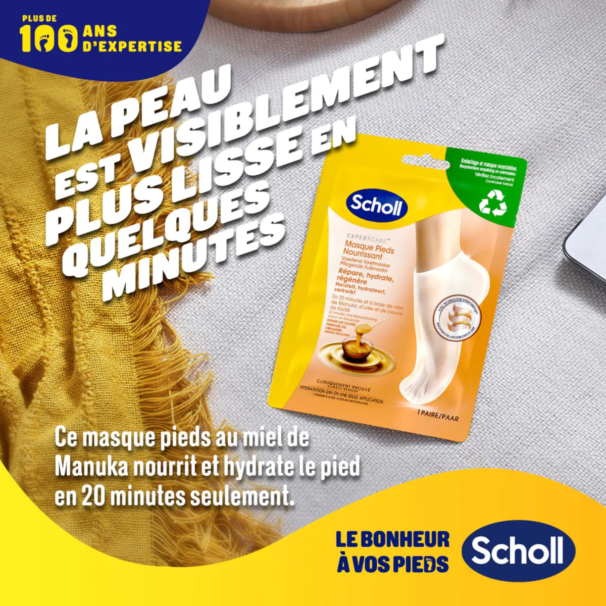 Masque Pieds Nourrissant - Urée 3% - Miel de Manuka - Scholl Scholl 