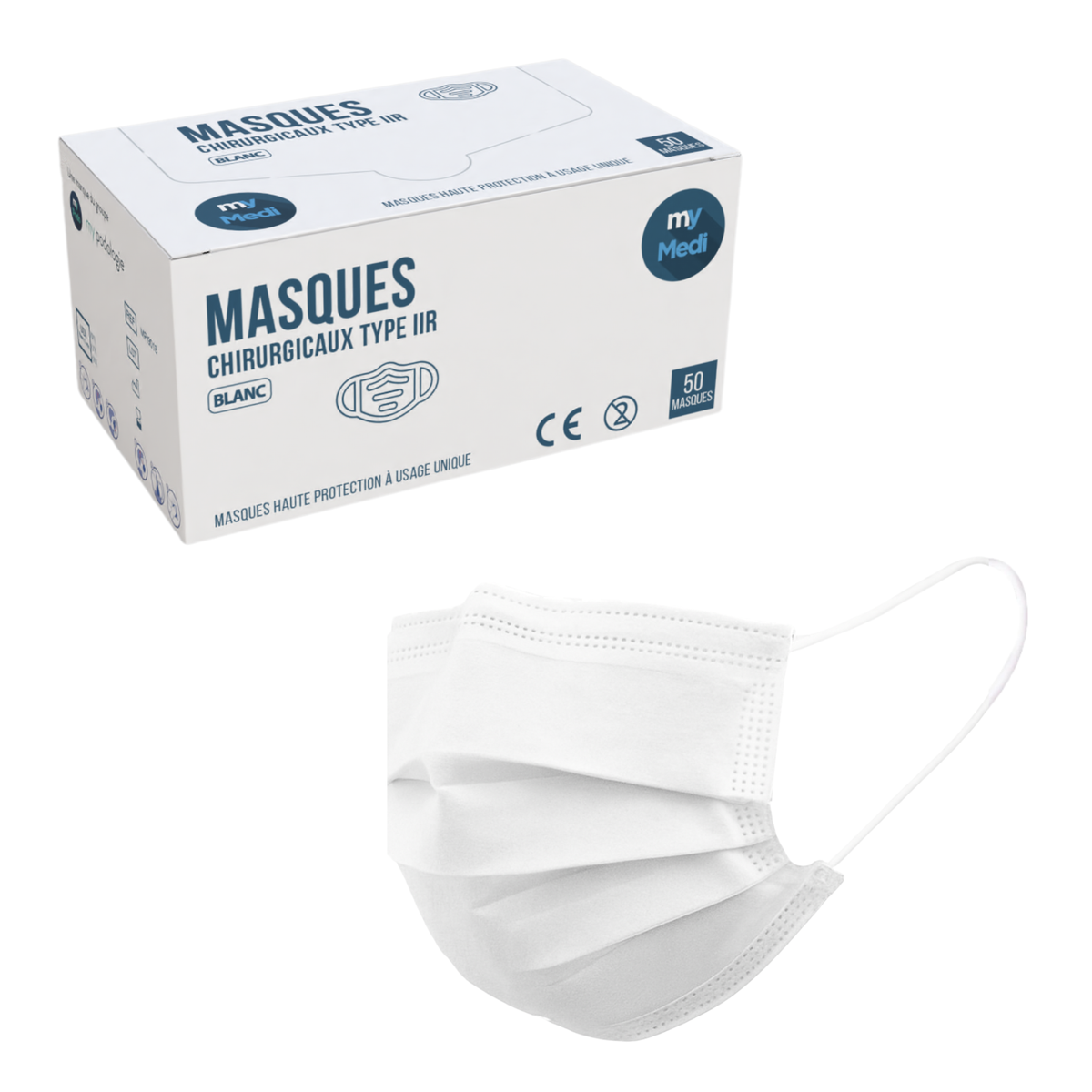 Masque chirurgical - 3 plis de type IIR - Norme EN14683 - Certification CE - Boîte de 50 masques - 3 coloris - My Médical - My Médical