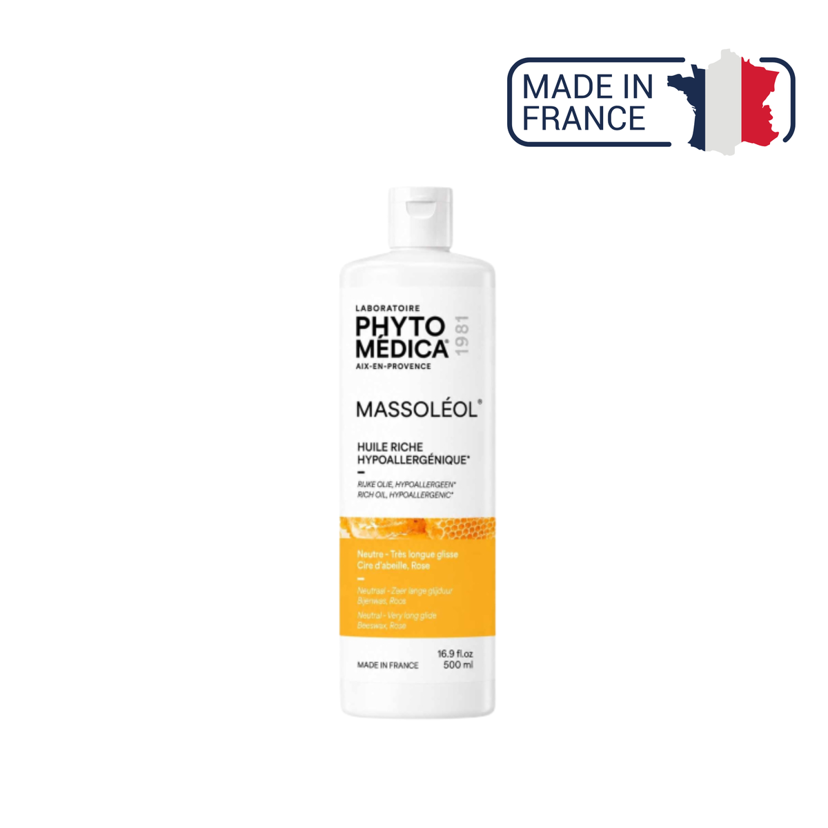 Massoléol® - Huile riche de massage neutre hypoallergénique - Parfum Rose - Phytomedica