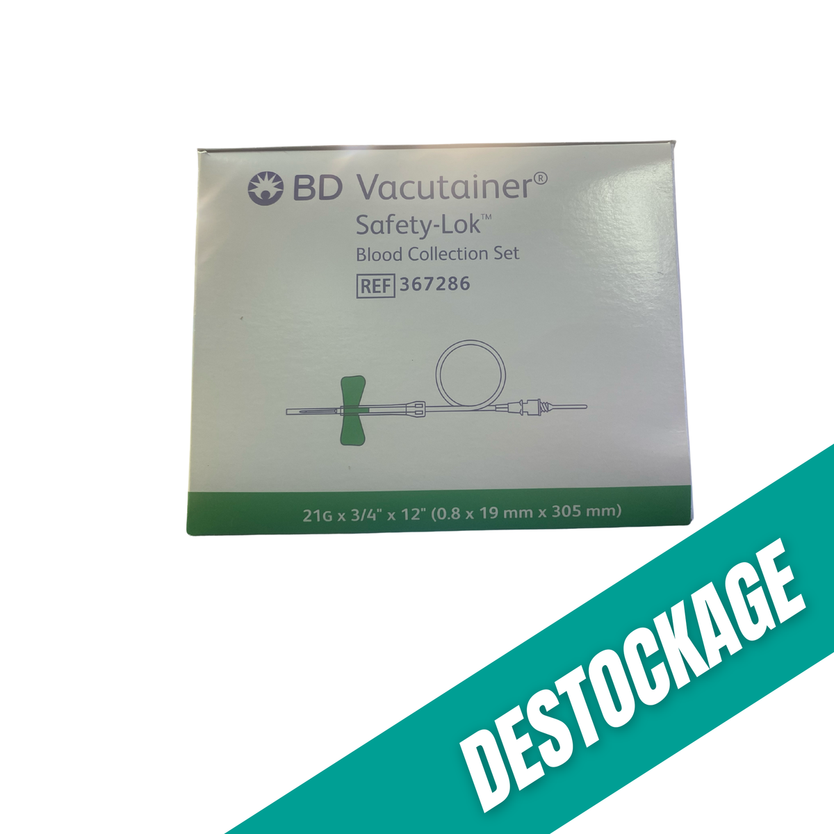 Unités de prélèvement SAFETY LOK VACUTAINER 0,8X19mm 300mm Sécurité + Adaptateur - Lot de 50 - BD // Date dépassée - My Médical