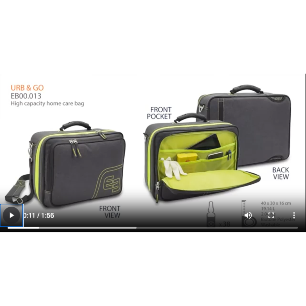 Charger la vidéo : Mallette URB&amp;GO pour domicile - Gris / jaune fluo - Chariot à roulettes en option