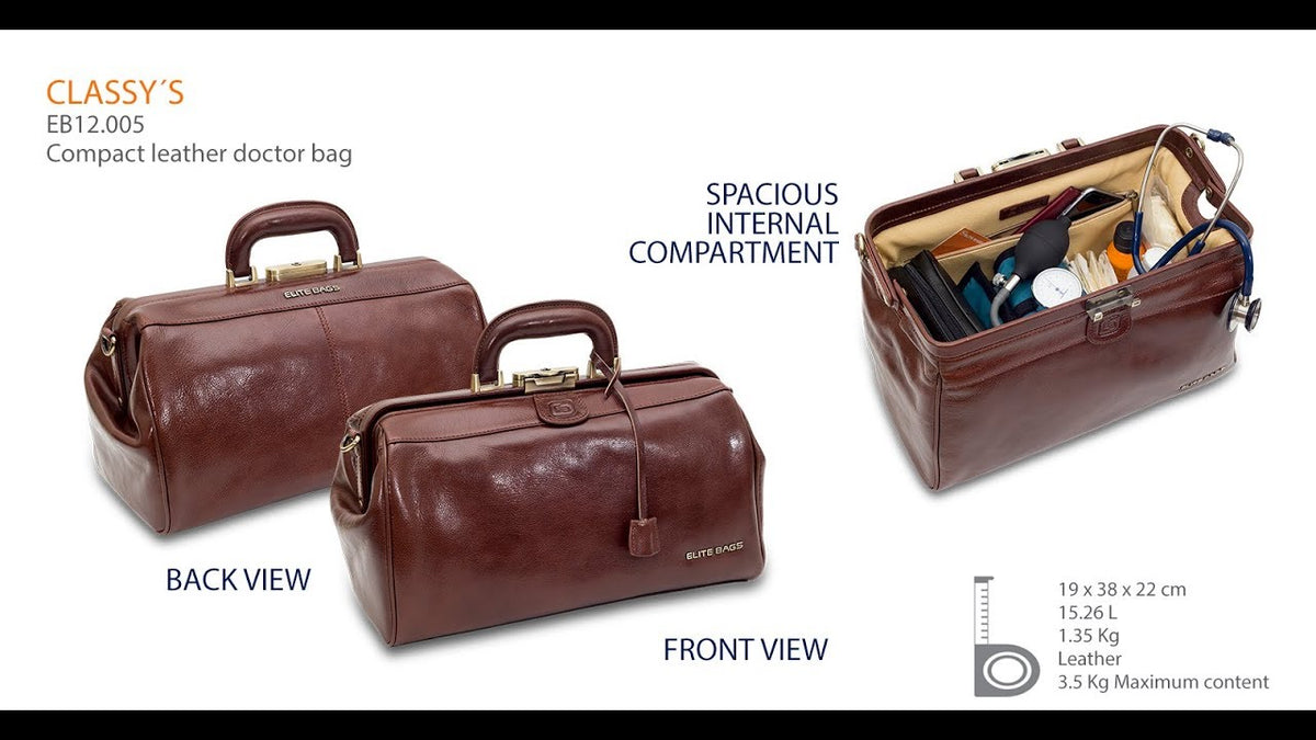 Charger la vidéo : Mallette médicale CLASSY - Cuir Marron - Elite Bags